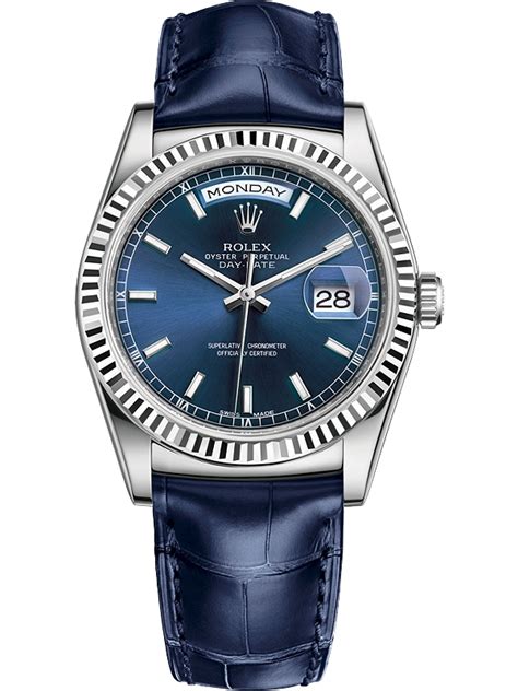 rolex day date blue dial leather strap|Rolex Day-Date 36 price.